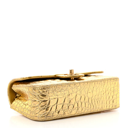 Chanel Metallic Calfskin Crocodile Embossed Cocodile Rectangular Mini Flap Gold 4 of 13