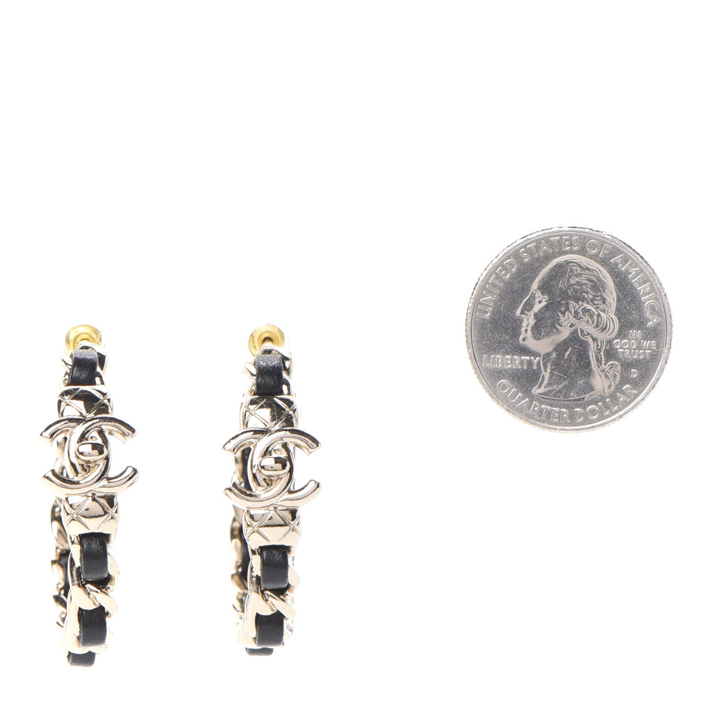 Lambskin CC Turnlock Chain Hoop Earrings Gold Black