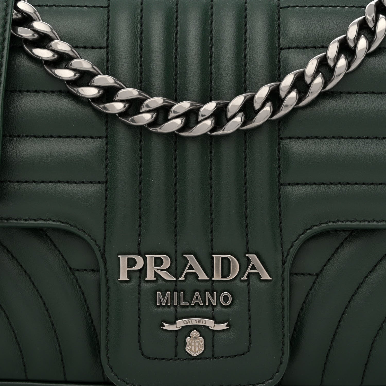 Prada Soft Calfskin Impunture Diagramme Medium Chain Flap Shoulder Bag Smeraldo 8 of 12