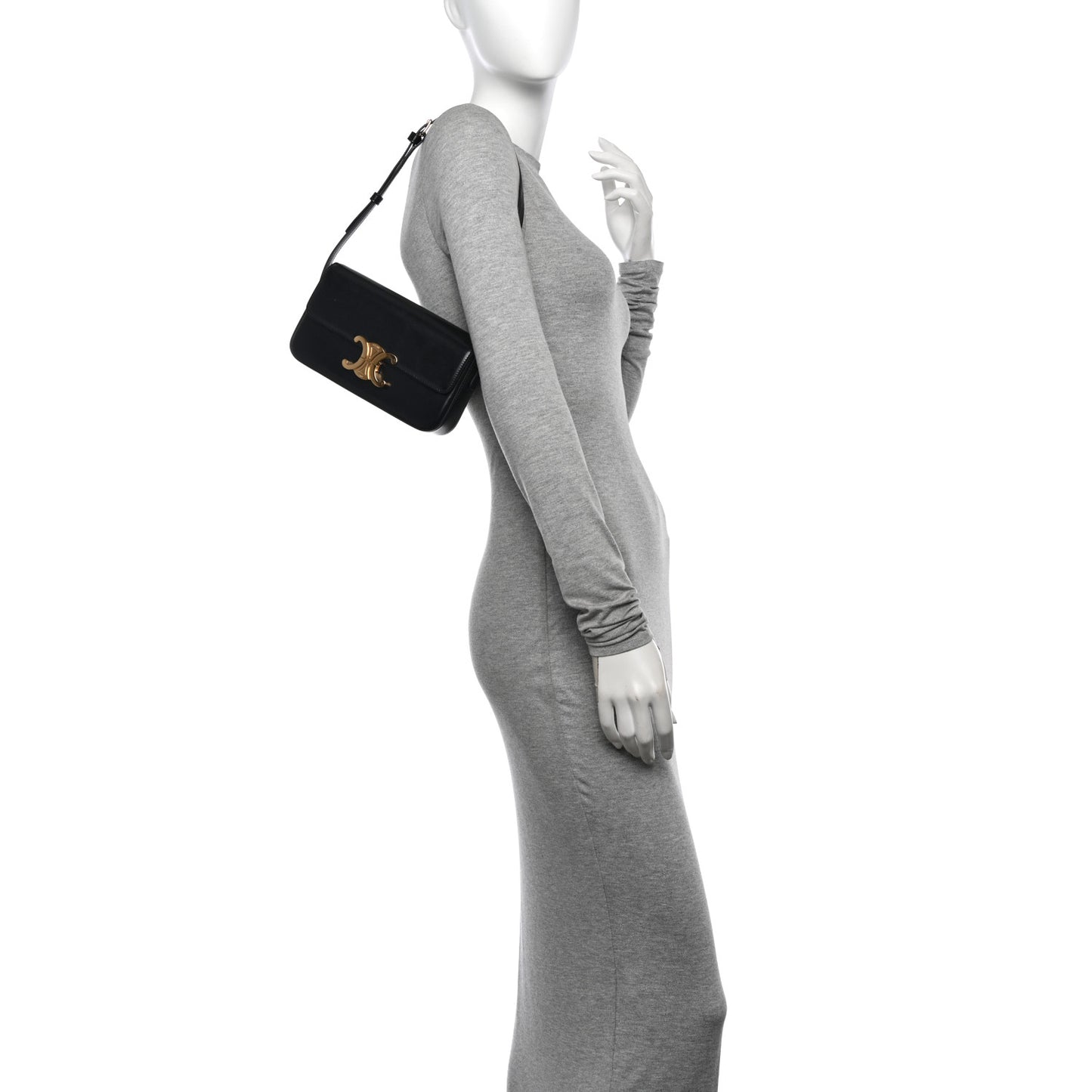 Shiny Calfskin Triomphe Shoulder Bag Black
