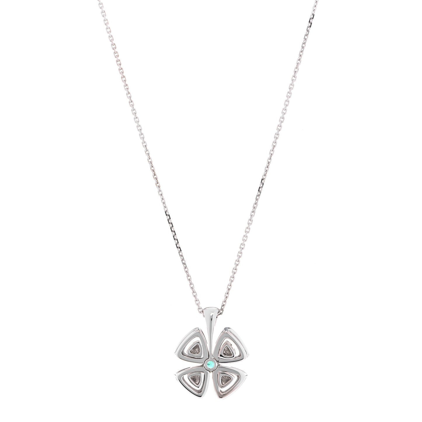 18K White Gold Diamond Emerald Fiorever Pendant Necklace