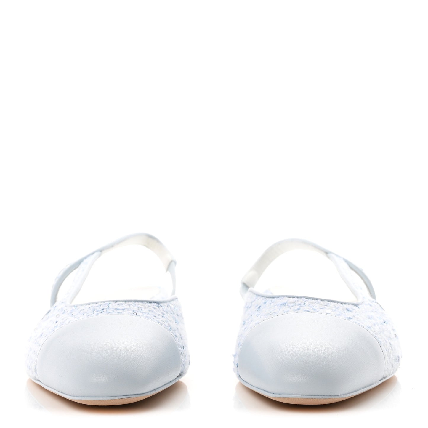 Tweed Lambskin Cap Toe Slingback Flats 39.5 Blue White Silver