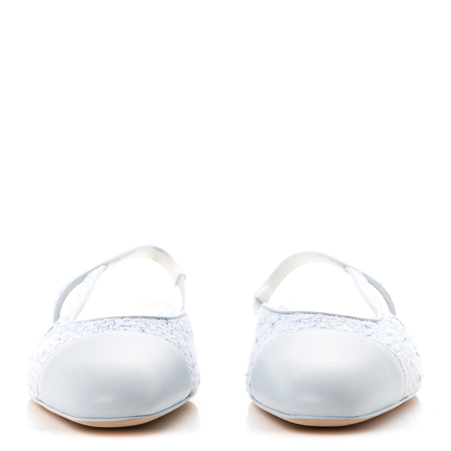 Chanel Tweed Lambskin Cap Toe Slingback Flats 39.5 Blue White Silver 3 of 10