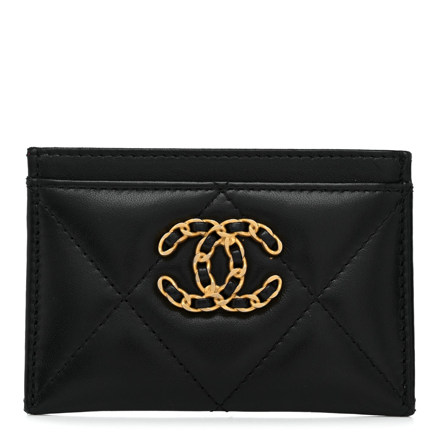 Lambskin Quilted Chanel 19 Card Holder Black