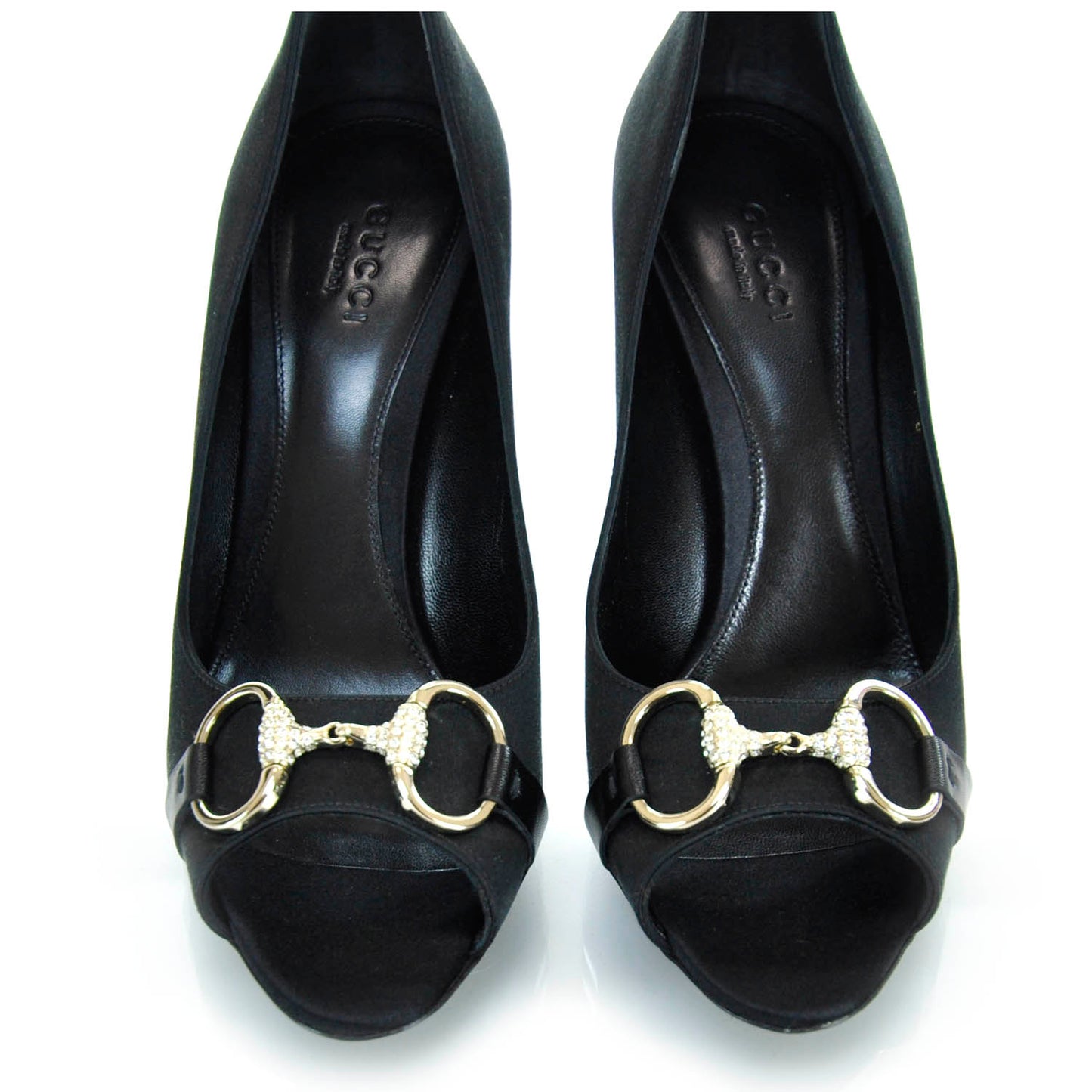 Satin Crystal Horsebit Hollywood Pumps 6.5 Black