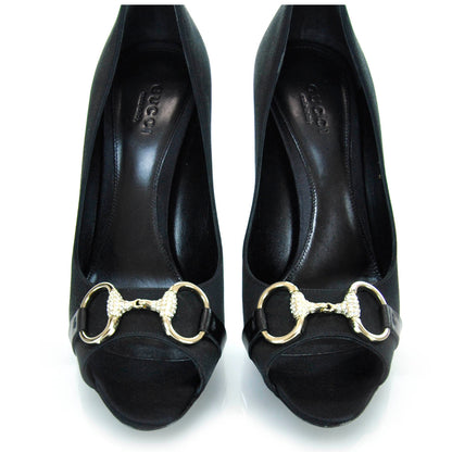 Gucci Satin Crystal Horsebit Hollywood Pumps 6.5 Black 7 of 7