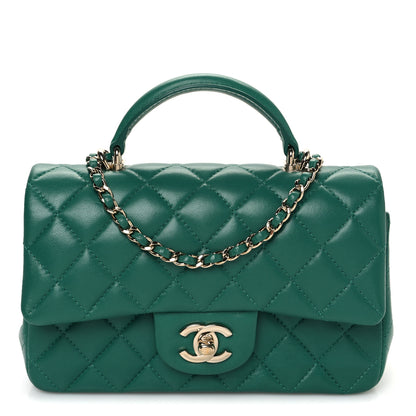 Chanel Lambskin Quilted Mini Top Handle Rectangular Flap Green 1 of 10