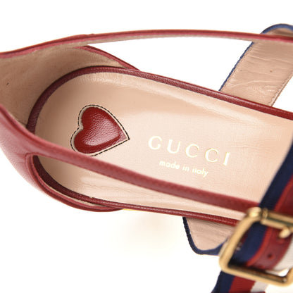 Gucci Malaga Kid Grosgrain Sylvie Web Bamboo Low Heel Pumps 38 Red 6 of 8