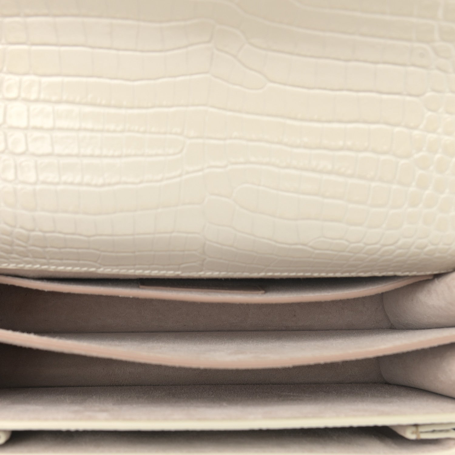 Saint Laurent Calfskin Crocodile Embossed Medium Monogram Sunset Blanc Vintage 5 of 15