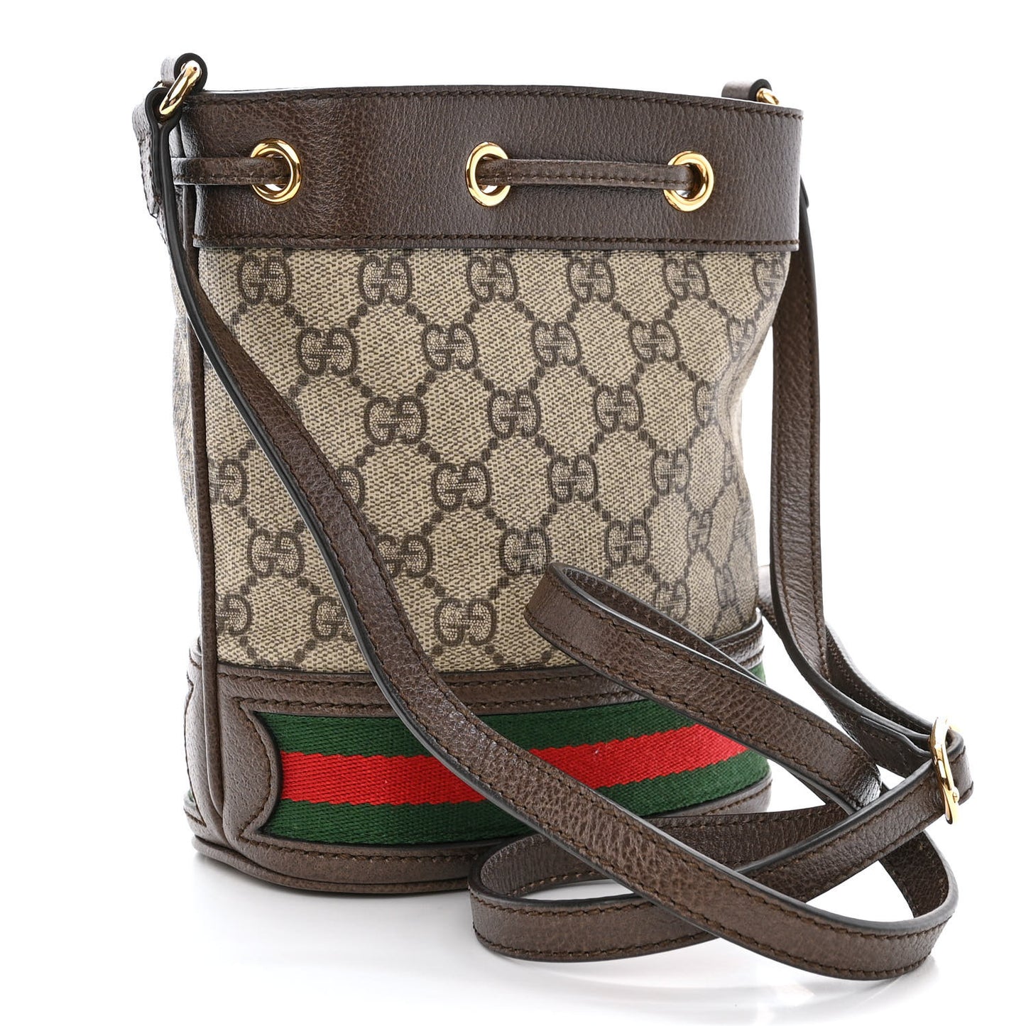 GG Supreme Monogram Web Mini Ophidia Bucket Bag Brown