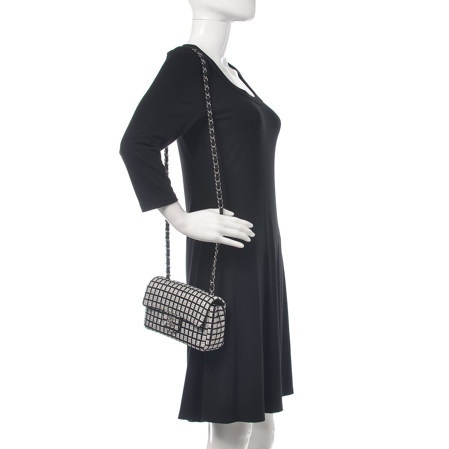 Ribbon Tweed Small Single Flap Black White