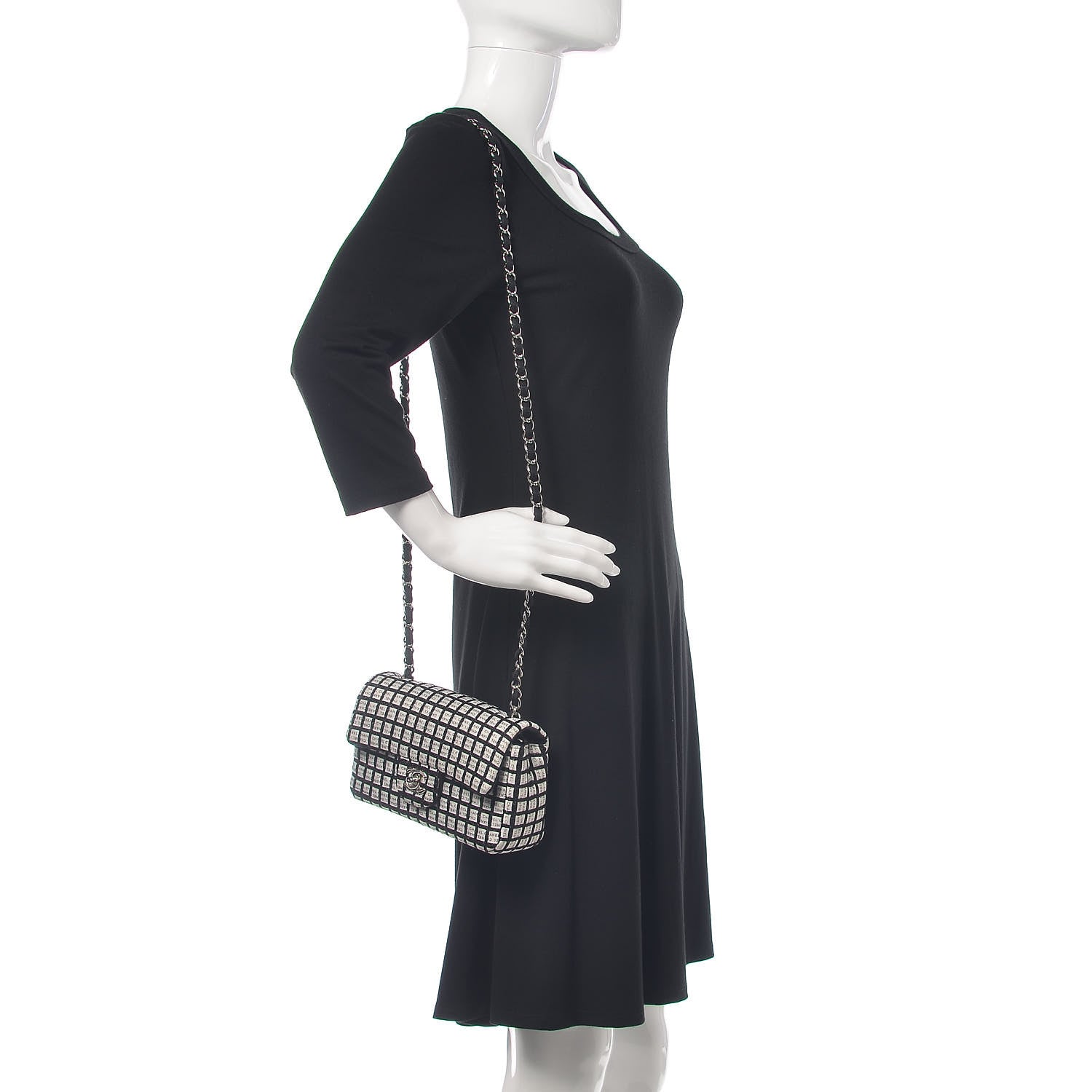 Chanel Ribbon Tweed Small Single Flap Black White 2 of 17
