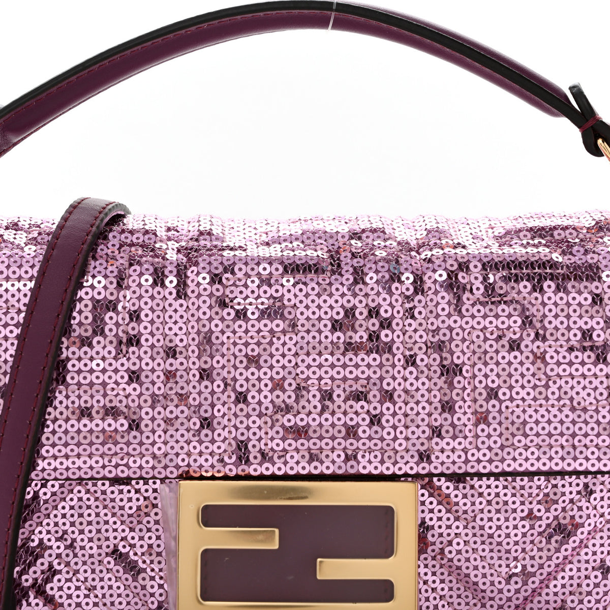 Fendi Ricamo Sequin Paillettes Vitello Grace FF Mini Baguette Rosa 8 of 11