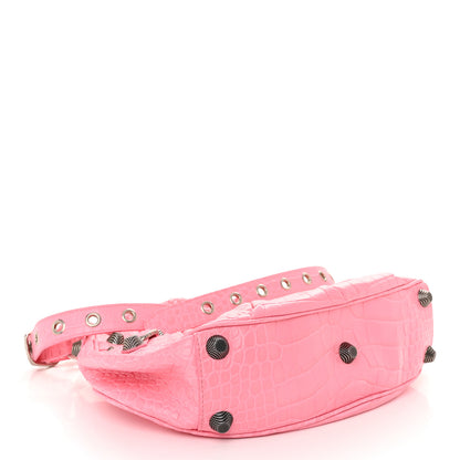 Balenciaga Extra Supple Calfskin Crocodile Embossed Small Le Cagole Shoulder Bag Sweet Pink 4 of 11