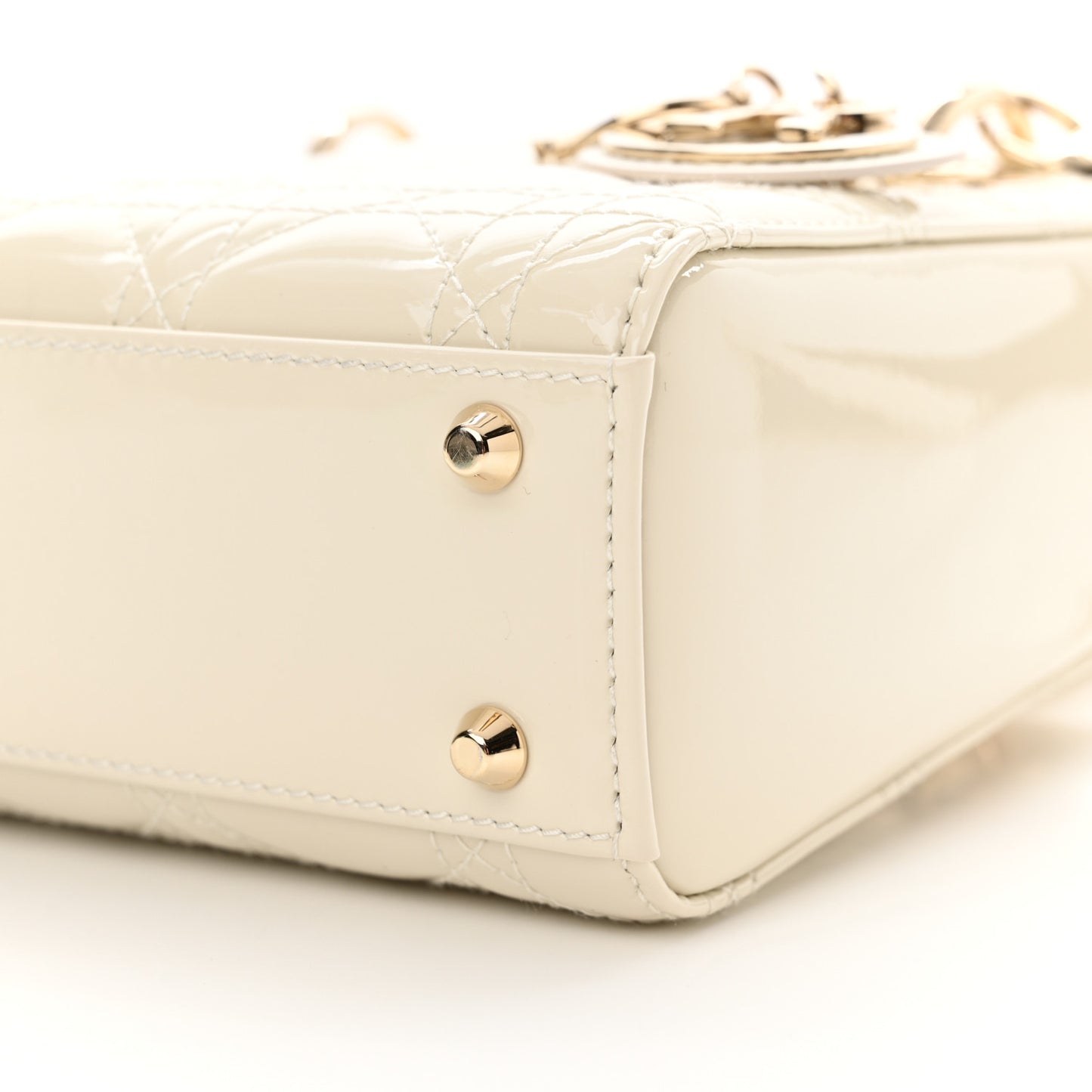 Patent Cannage Mini Lady Dior Latte