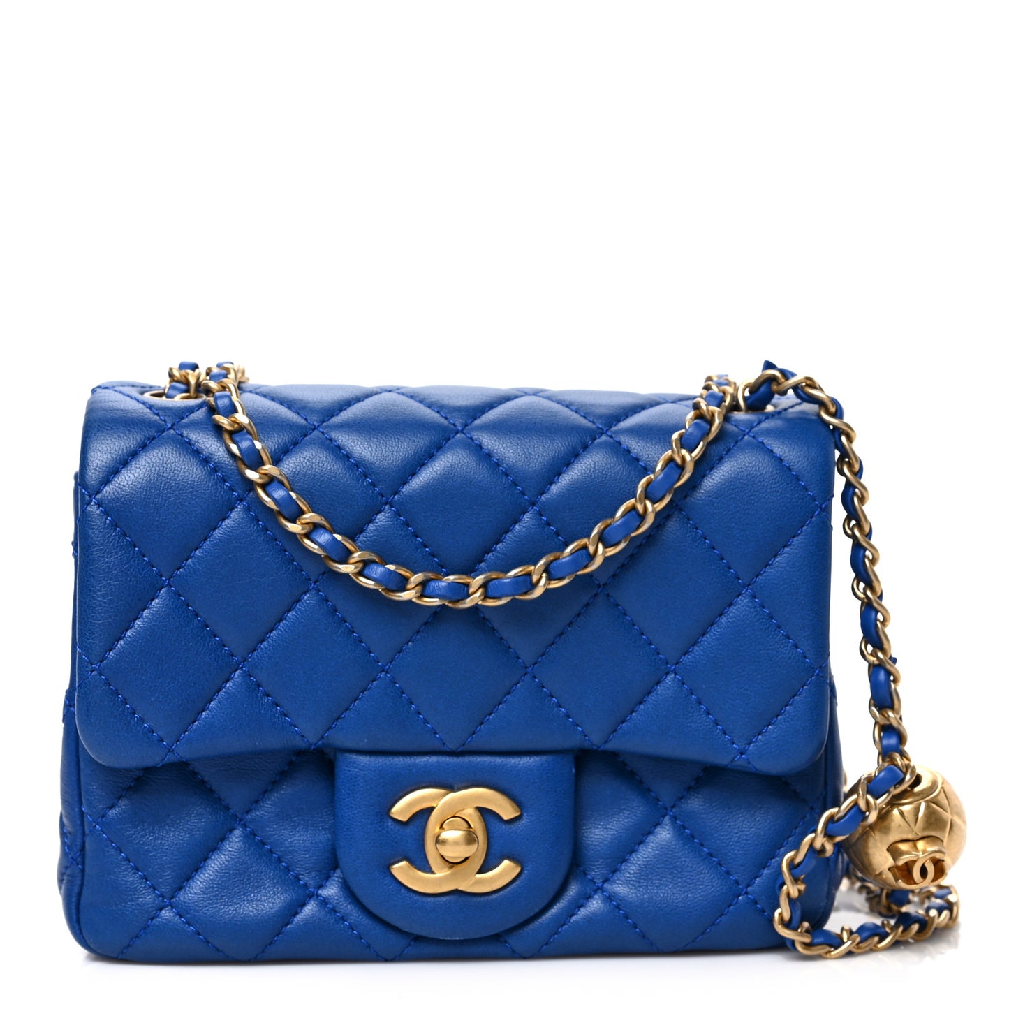 Lambskin Quilted Mini Pearl Crush Flap Blue