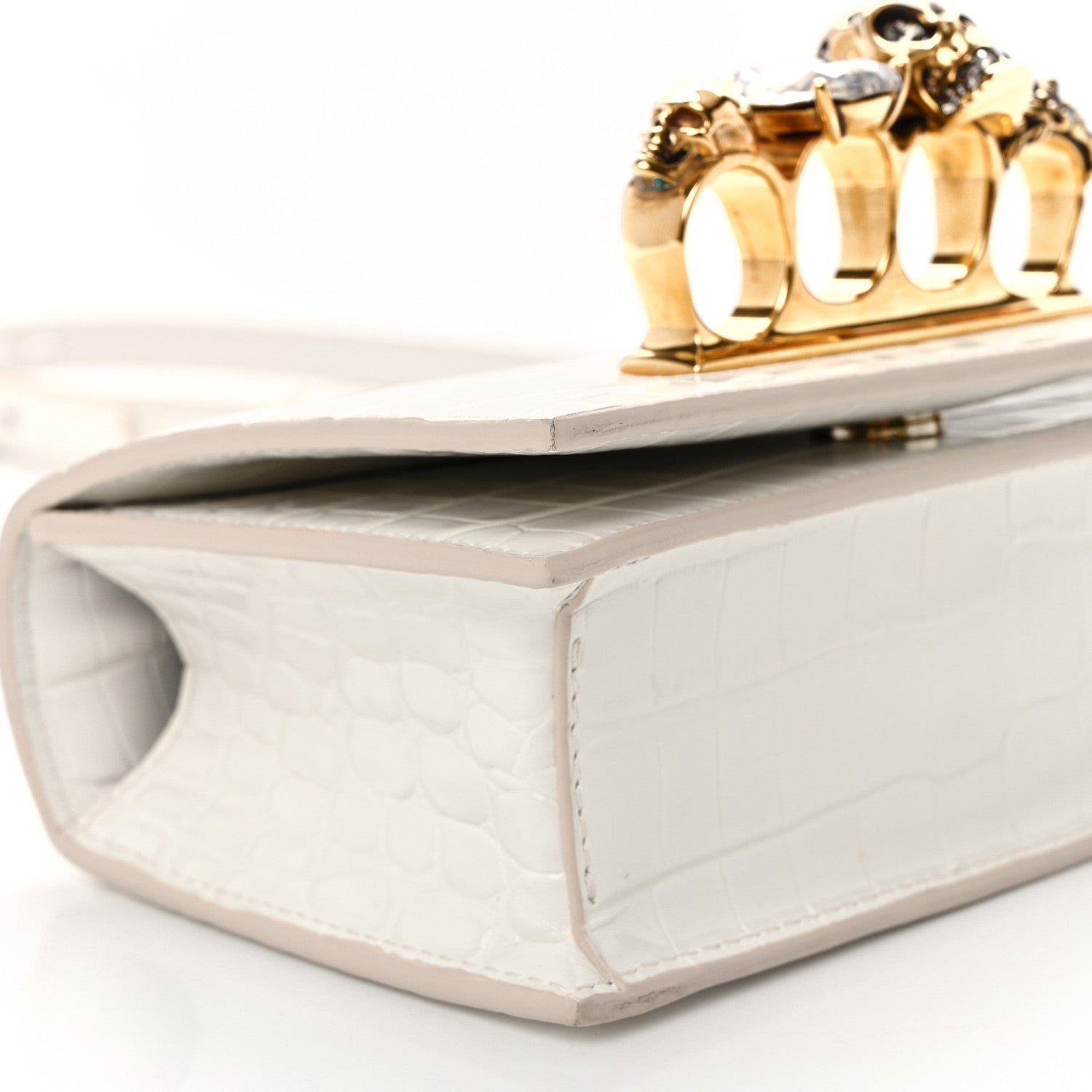 Alexander McQueen Calfskin Crocodile Embossed Mini Jeweled Satchel Deep Ivory 9 of 10