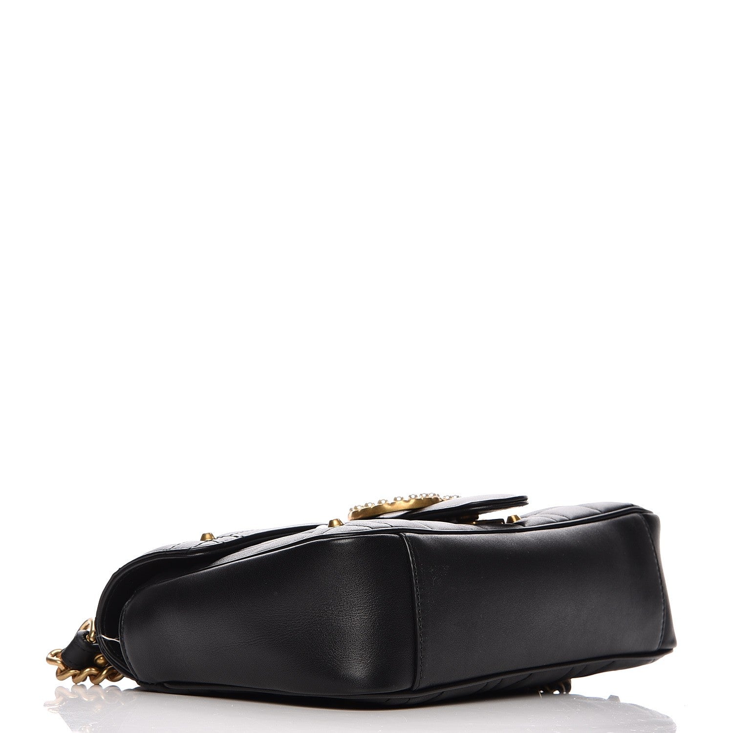 Gucci Calfskin Matelasse Studded Small Pearly GG Marmont Shoulder Bag Black 4 of 7