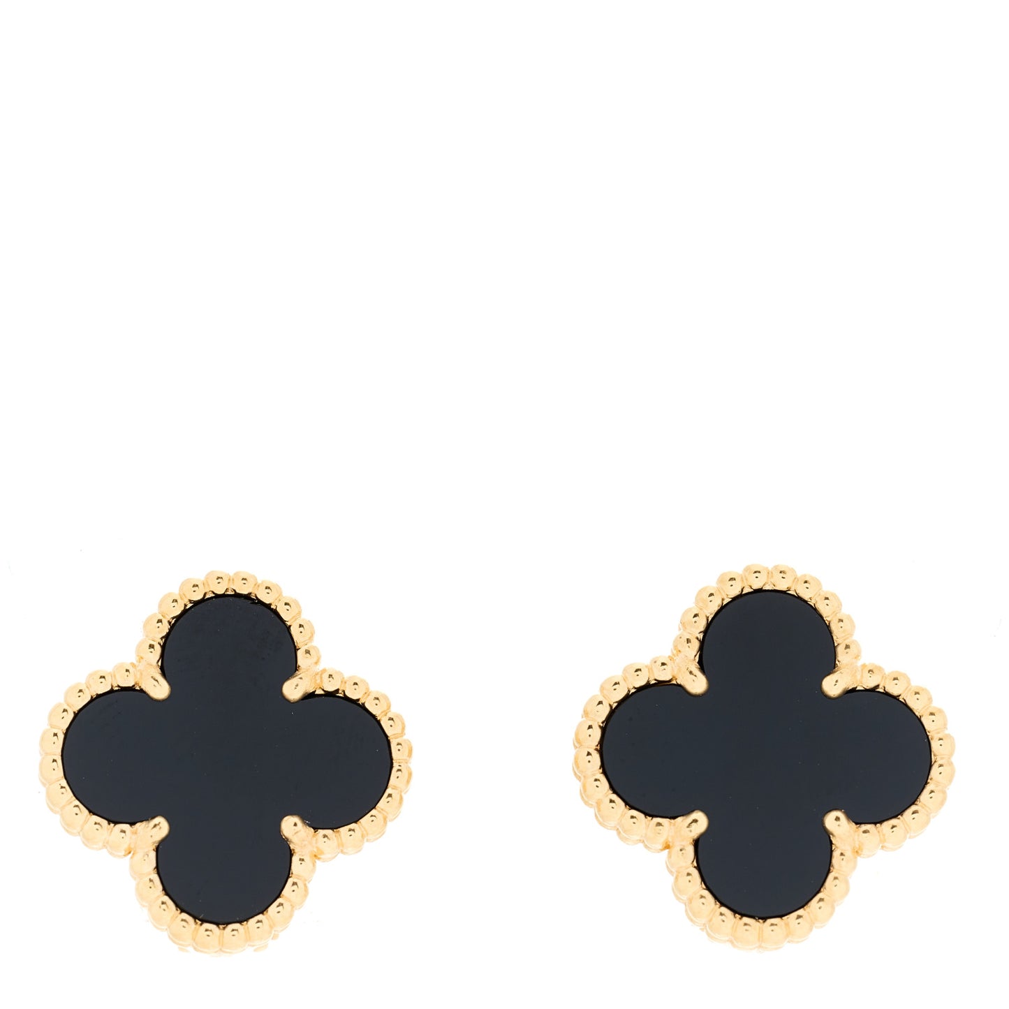 18K Yellow Gold Black Onyx Vintage Alhambra Earrings