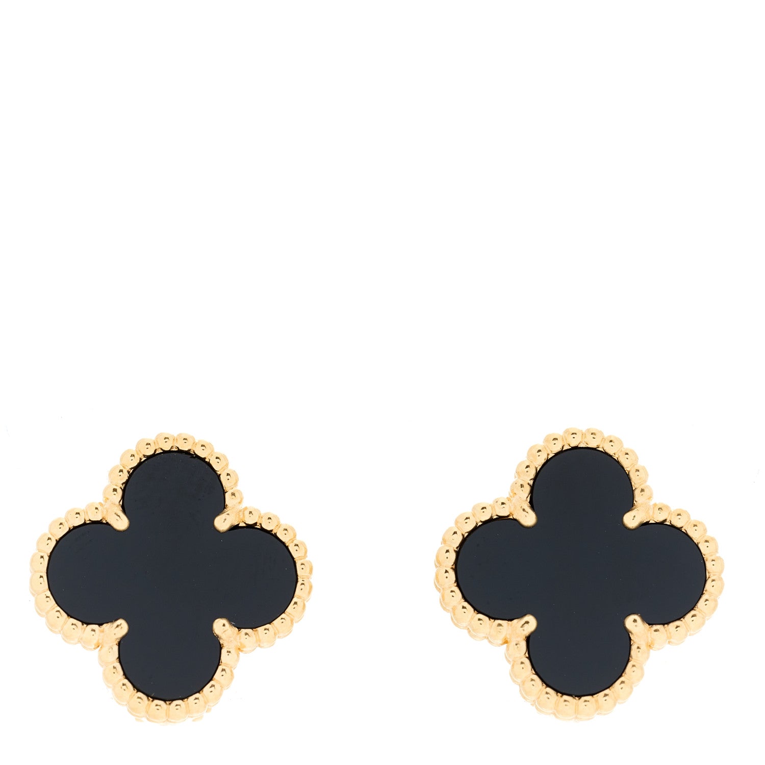 Van Cleef & Arpels 18K Yellow Gold Black Onyx Vintage Alhambra Earrings 1 of 3