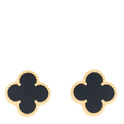 Van Cleef & Arpels 18K Yellow Gold Black Onyx Vintage Alhambra Earrings 1 of 3