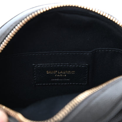 Saint Laurent Grain De Poudre Matelasse Chevron Quilted Round Vinyle Camera Bag Pebble 6 of 8