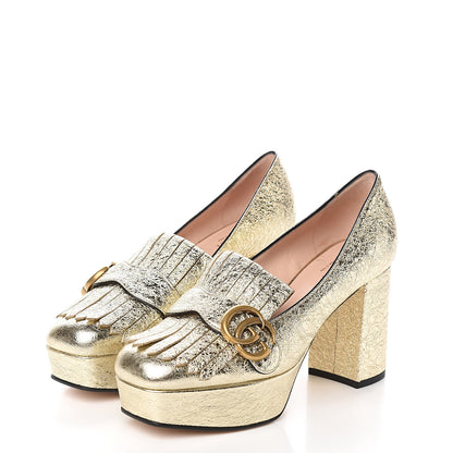 Gucci Galassia GG Marmont Fringe Platform Loafer Pumps 37.5 Platino 3 of 9