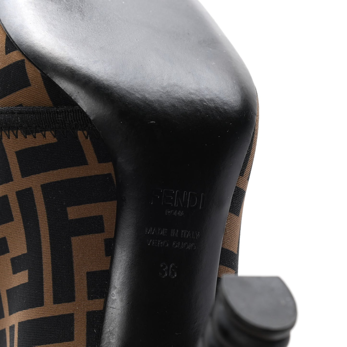 Lycra Vitello FF Logo Tape Promenade Ankle Boots 36 Tobacco Black