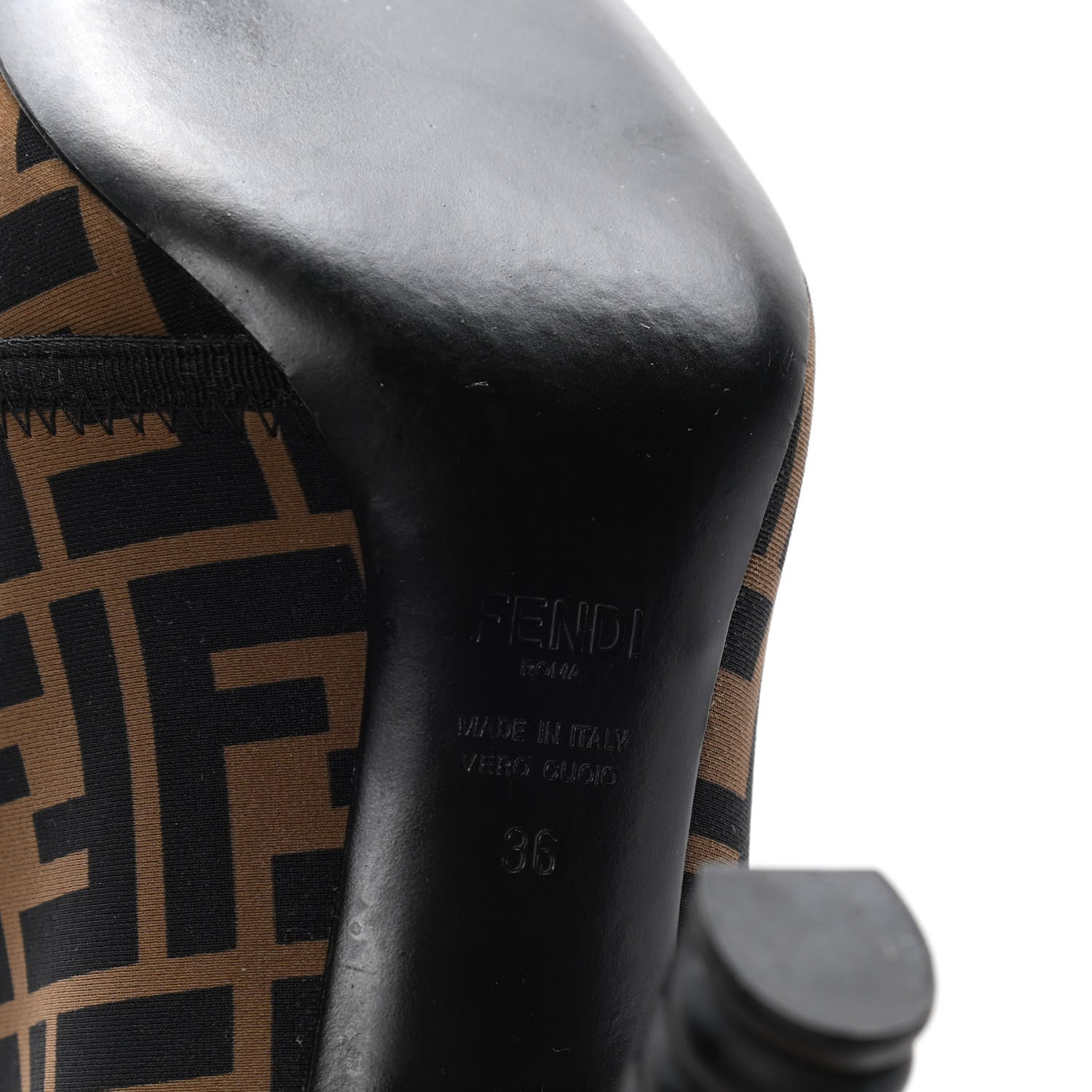 Fendi Lycra Vitello FF Logo Tape Promenade Ankle Boots 36 Tobacco Black 8 of 12