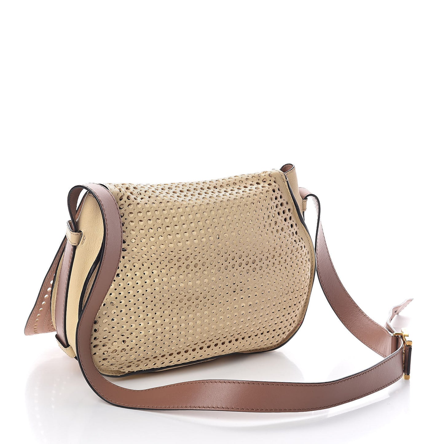 Calfskin Medium Perforated Marcie Round Crossbody Bag Beige
