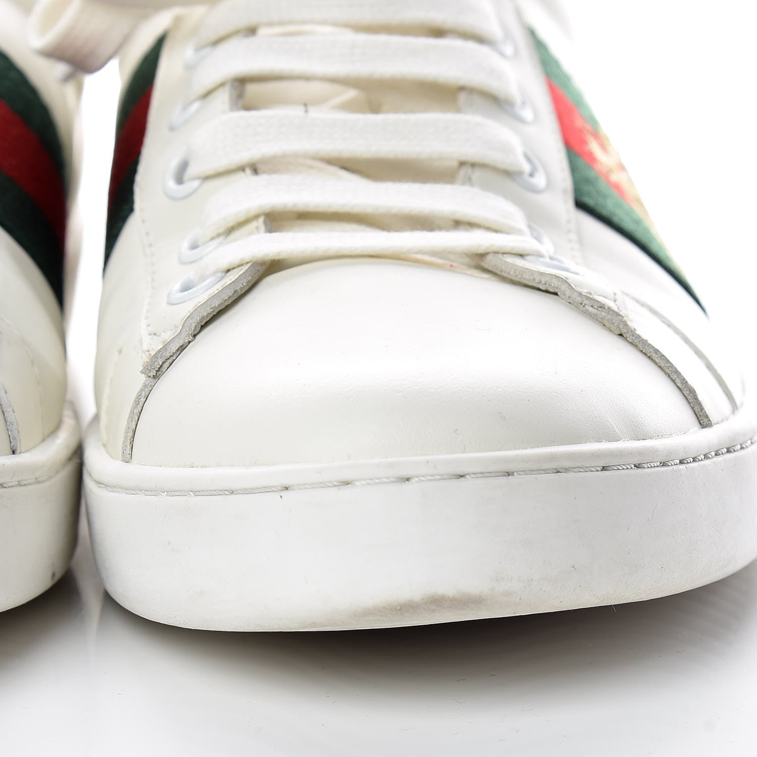 Gucci Miro Soft Calfskin Laminated Ayers Web Bee Embroidered Mens Ace Sneakers 9 White Red Flame Green 11 of 12
