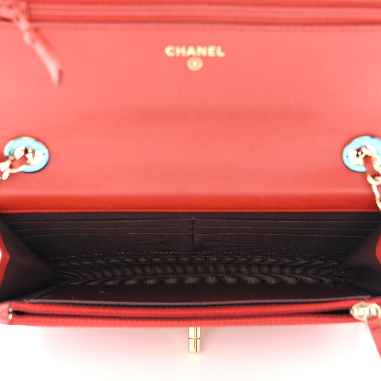 Lambskin Quilted Trendy CC Wallet On Chain WOC Red