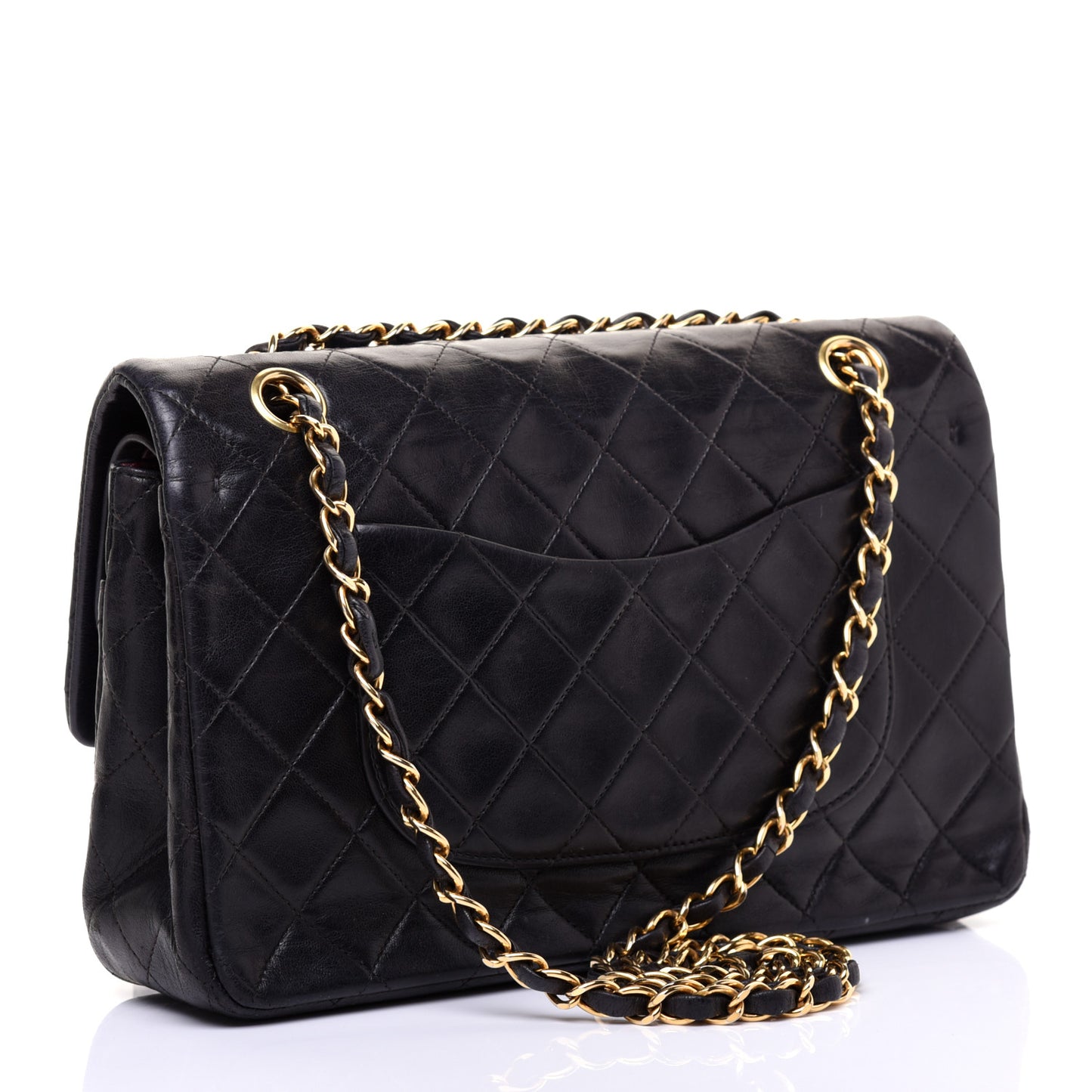 Lambskin Quilted Medium Double Flap Black