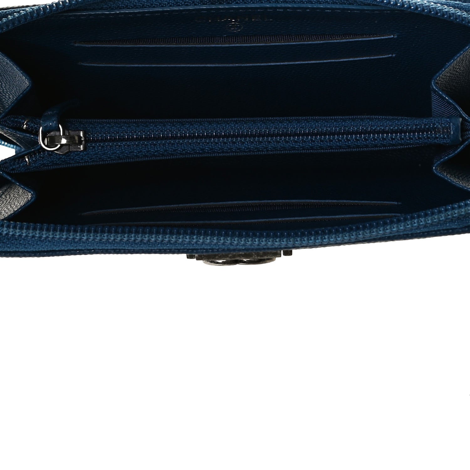 Chanel Caviar Quilted Boy Small Zip Around Wallet Blue 5 of 13