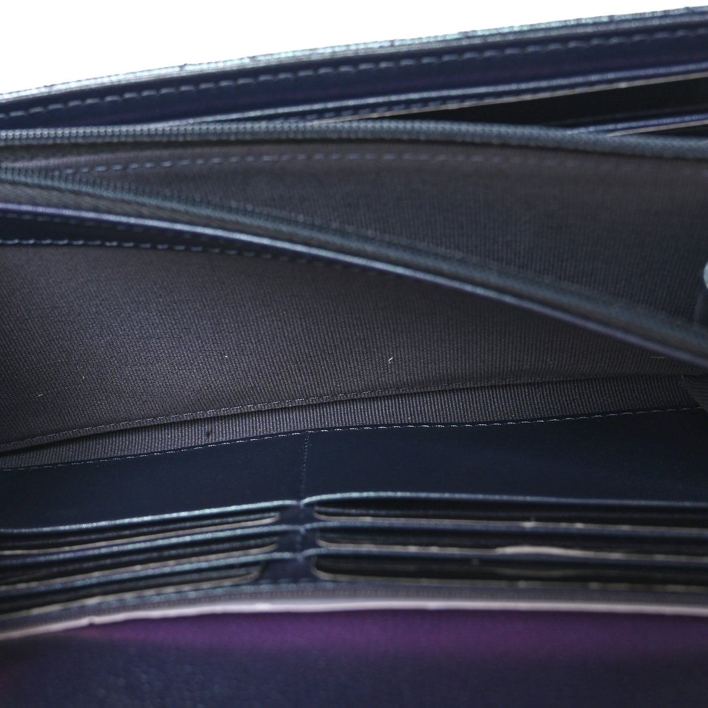 Iridescent Caviar Quilted Large Gusset Flap Wallet Dark Blue