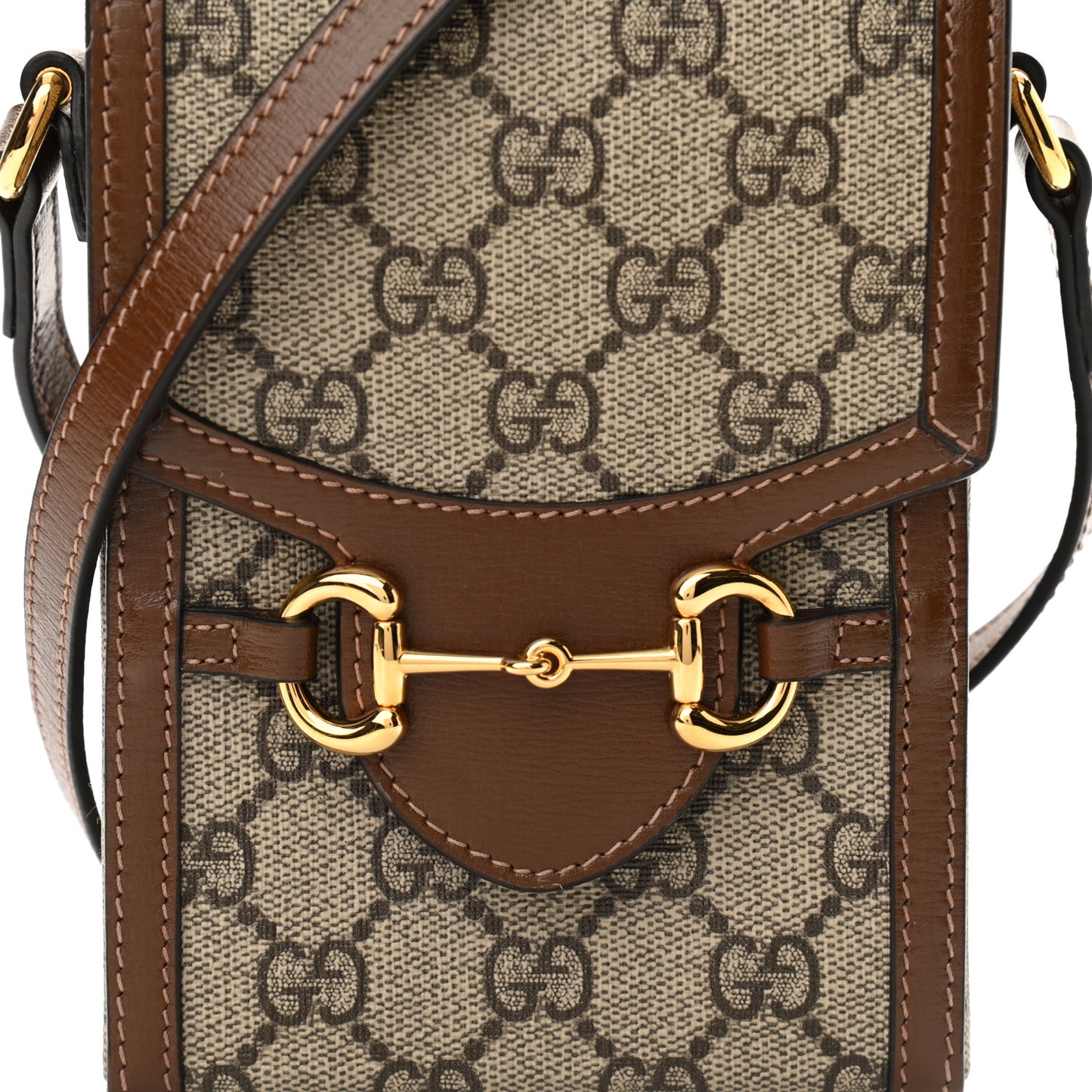 GG Supreme Monogram Mini Horsebit 1955 Crossbody Bag Beige Brown Sugar