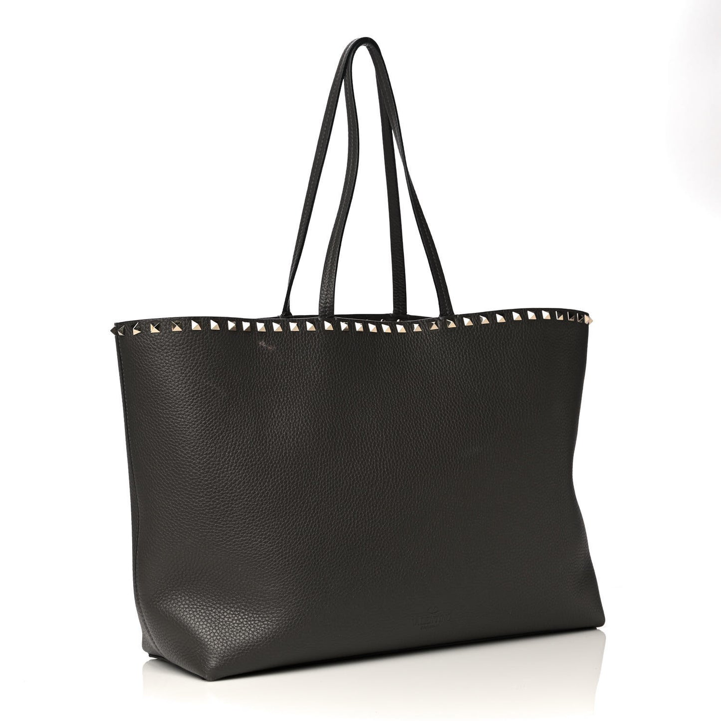 Grained Calfskin Rockstud Shoulder Tote Graphite