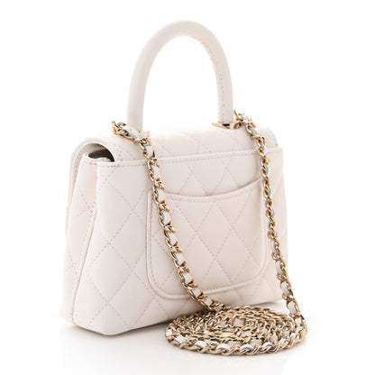 Chanel Caviar Quilted Coco Handle Clutch With Chain White 3 of 11