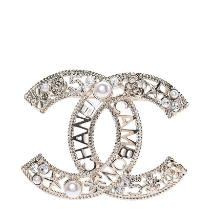 Chanel Crystal Pearl CC Charms Brooch Gold 1 of 5