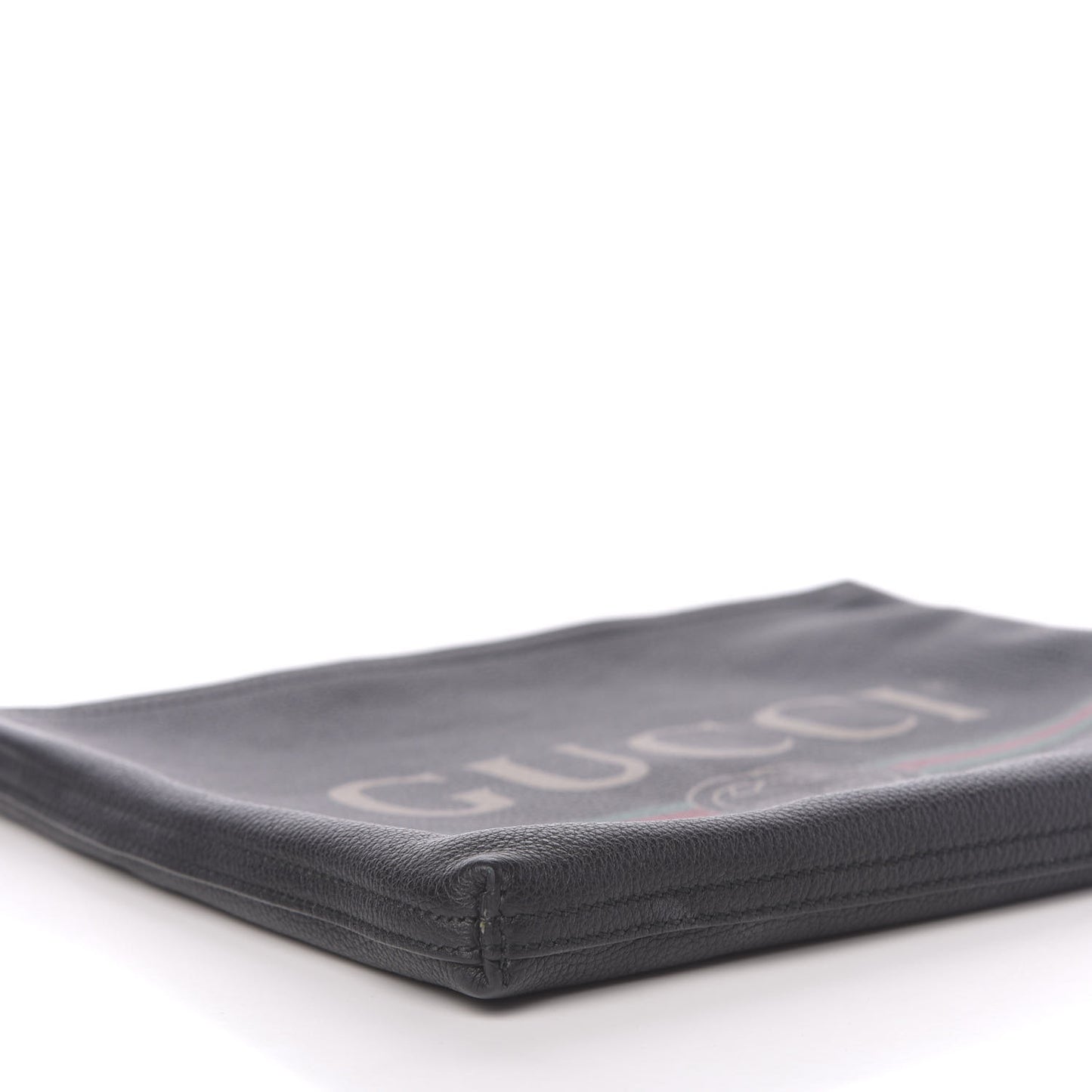 Pebbled Calfskin Medium Logo Portfolio Clutch Black