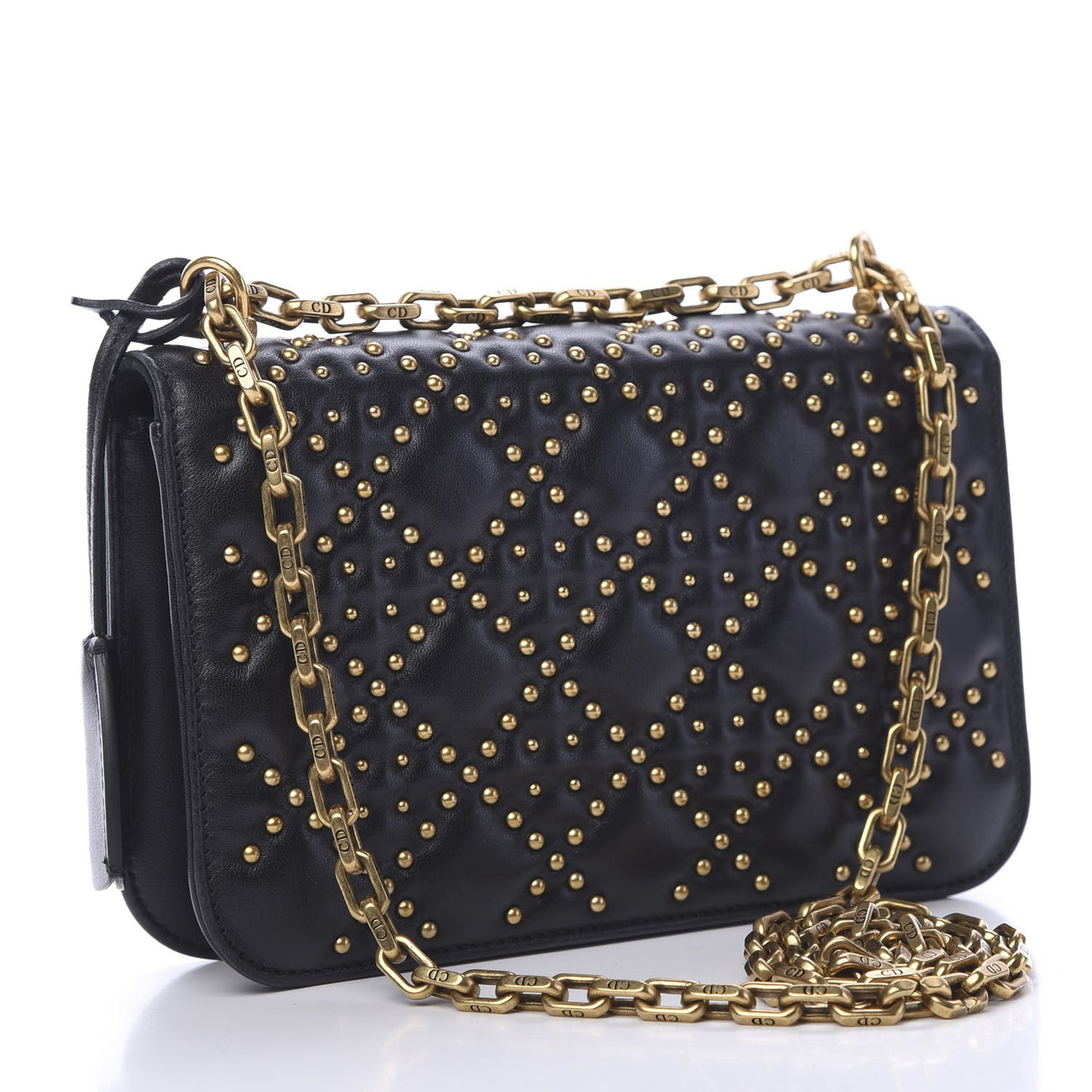 Lambskin Cannage Studded Small Dioraddict Flap Bag Black