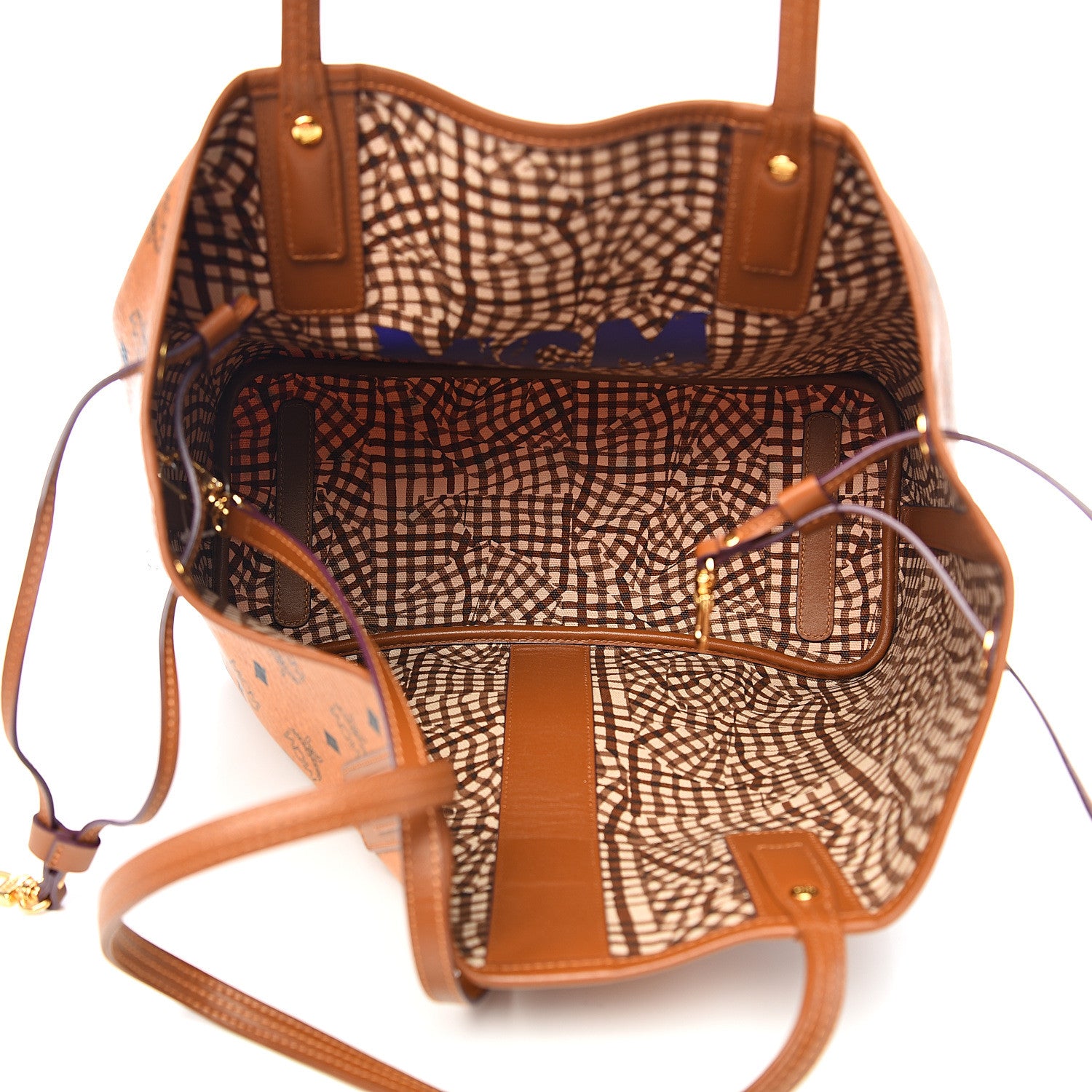 MCM Visetos Medium Liz Reversible Shopper Tote Cognac 7 of 14