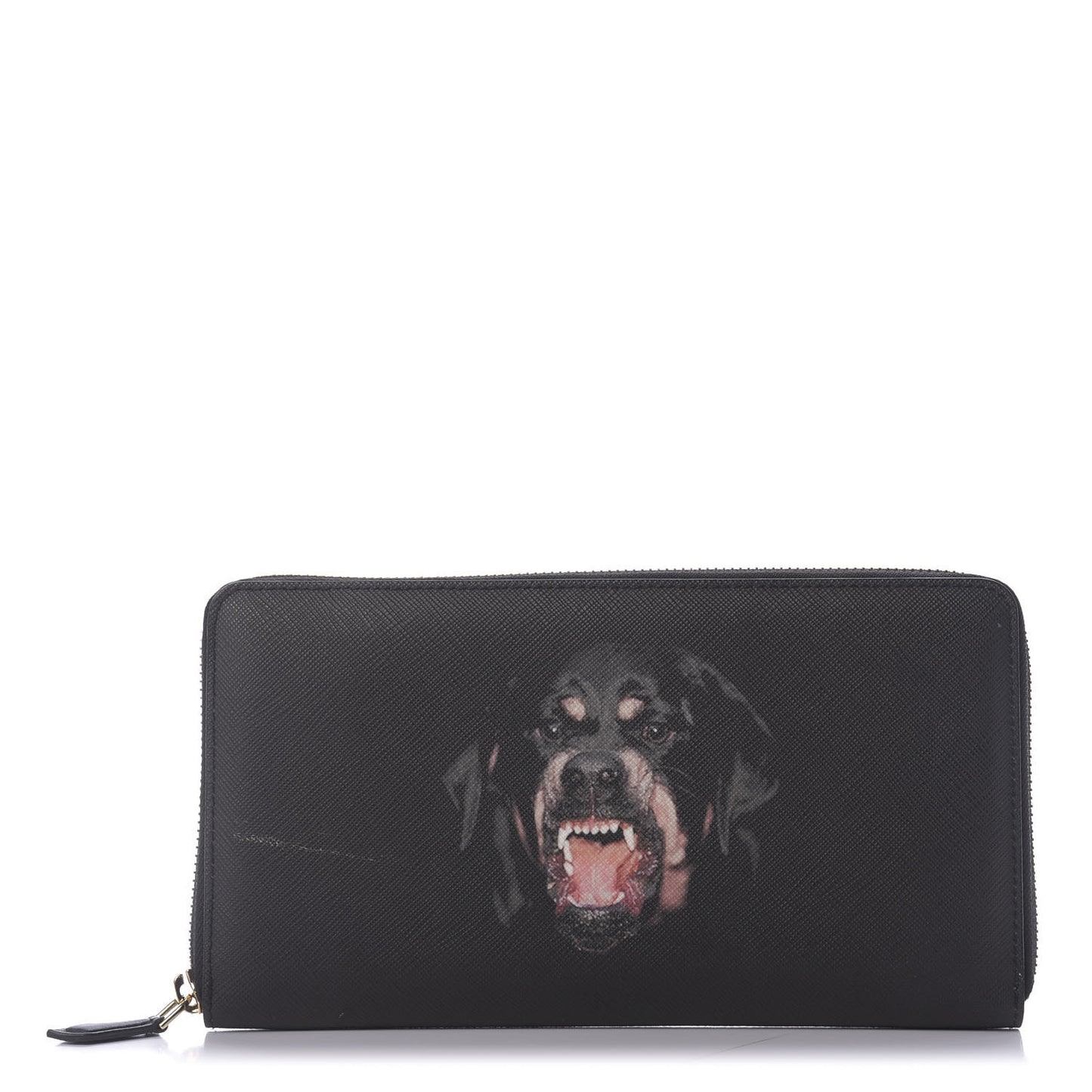Textured Coated Canvas Rottweiler Print Zip Around Wallet Black