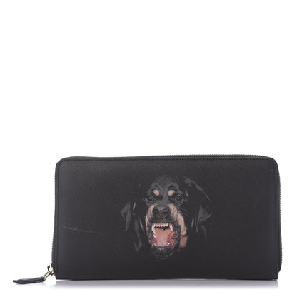 Givenchy Textured Coated Canvas Rottweiler Print Zip Around Wallet Black 1 of 12