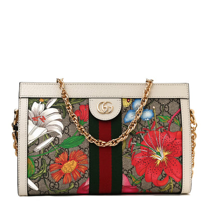 Gucci GG Supreme Monogram Flora Web Small Ophidia Chain Shoulder Bag White 1 of 11