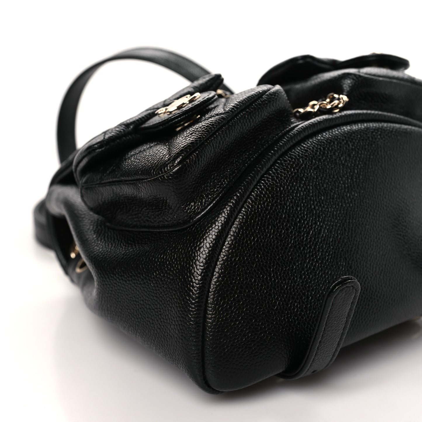 Shiny Caviar Quilted Small Duma Pockets Drawstring Backpack Black