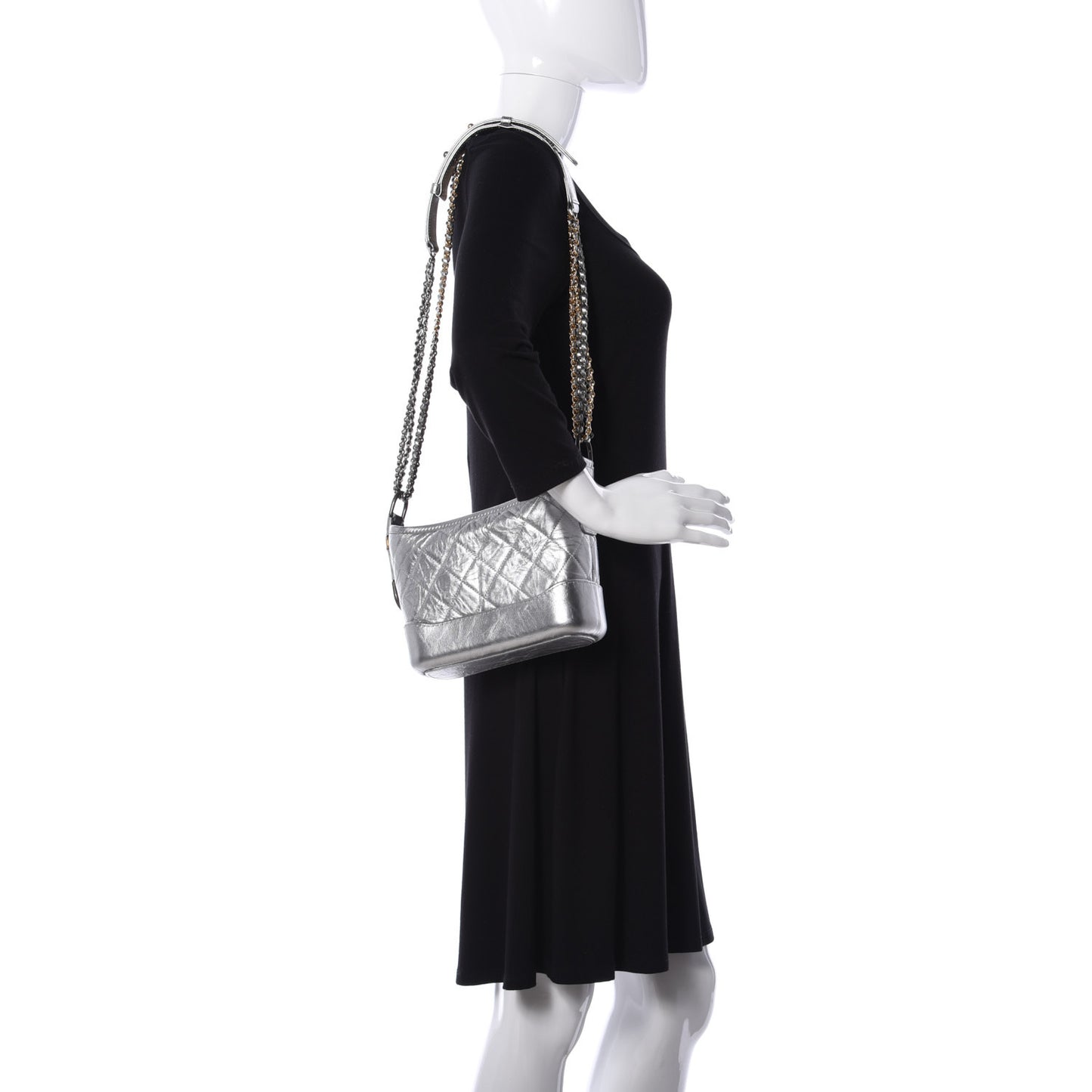 Metallic Aged Calfskin Quilted Small Gabrielle Hobo Silver