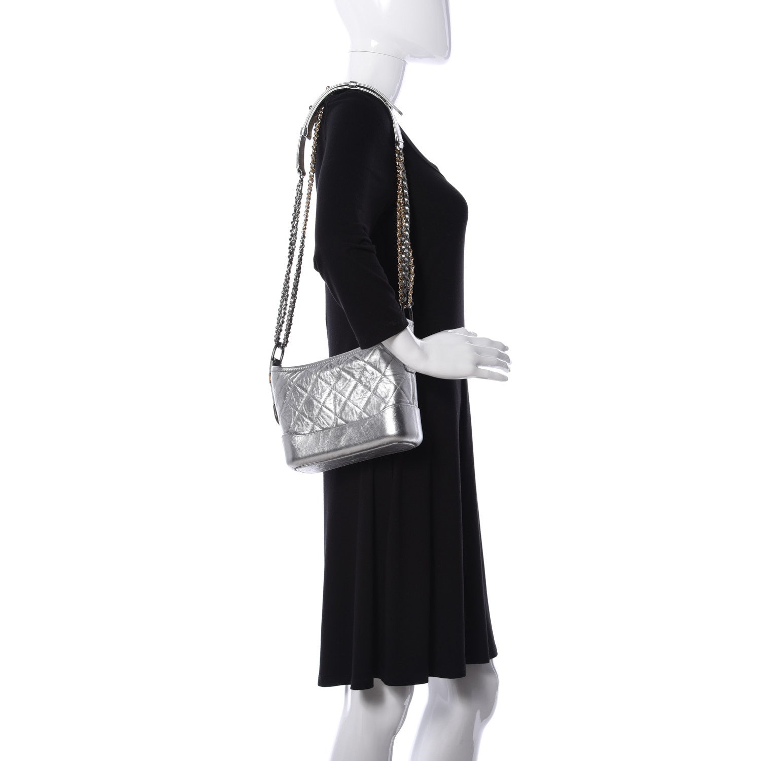 Chanel Metallic Aged Calfskin Quilted Small Gabrielle Hobo Silver 2 of 9