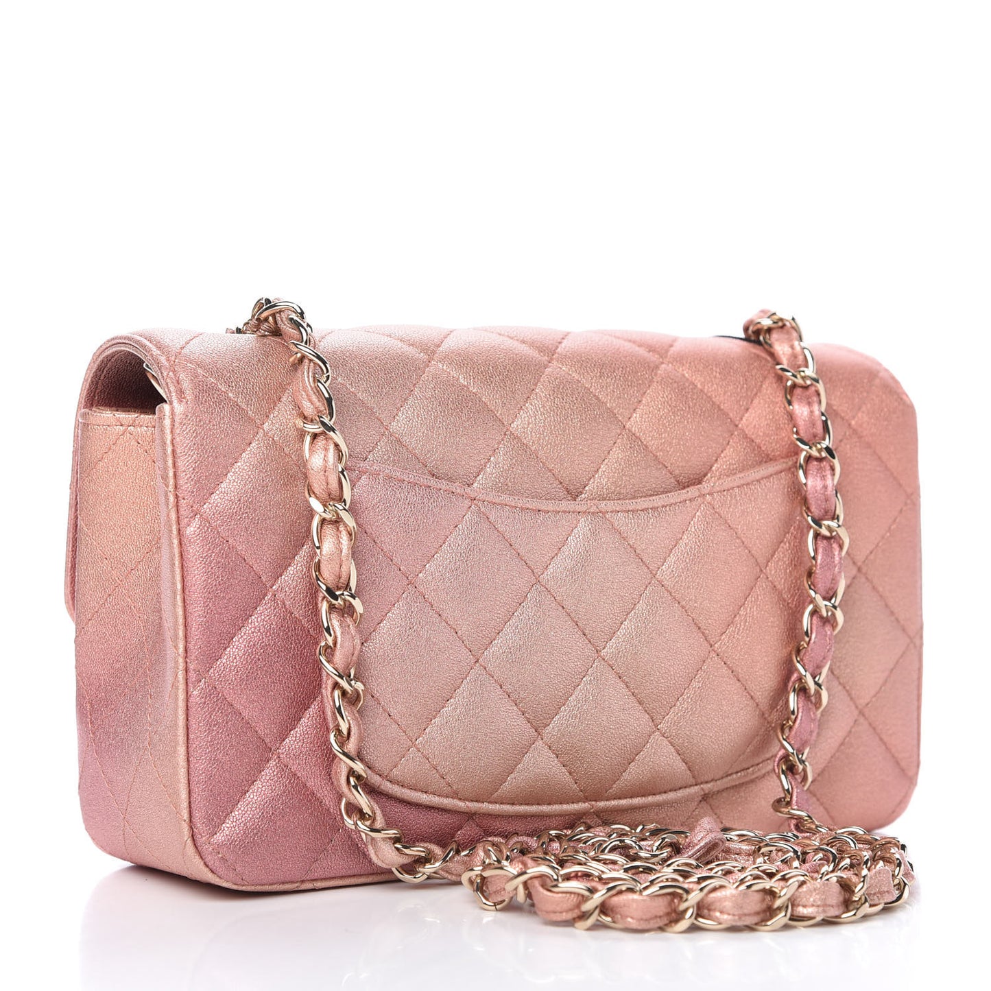 Metallic Lambskin Quilted Ombre Mini Rectangular Flap Pink