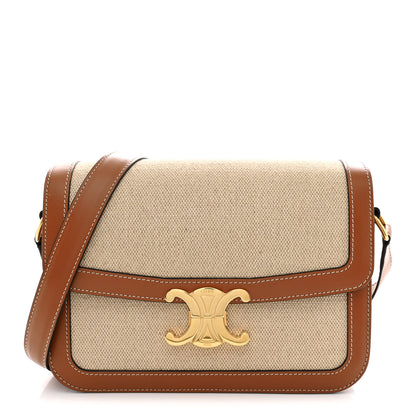 Celine Textile Natural Calfskin Teen Triomphe White Tan 1 of 11
